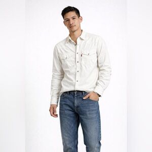 Vintage Levi’s White Western Button Up Shirt Mens Size S Classic Denim Style